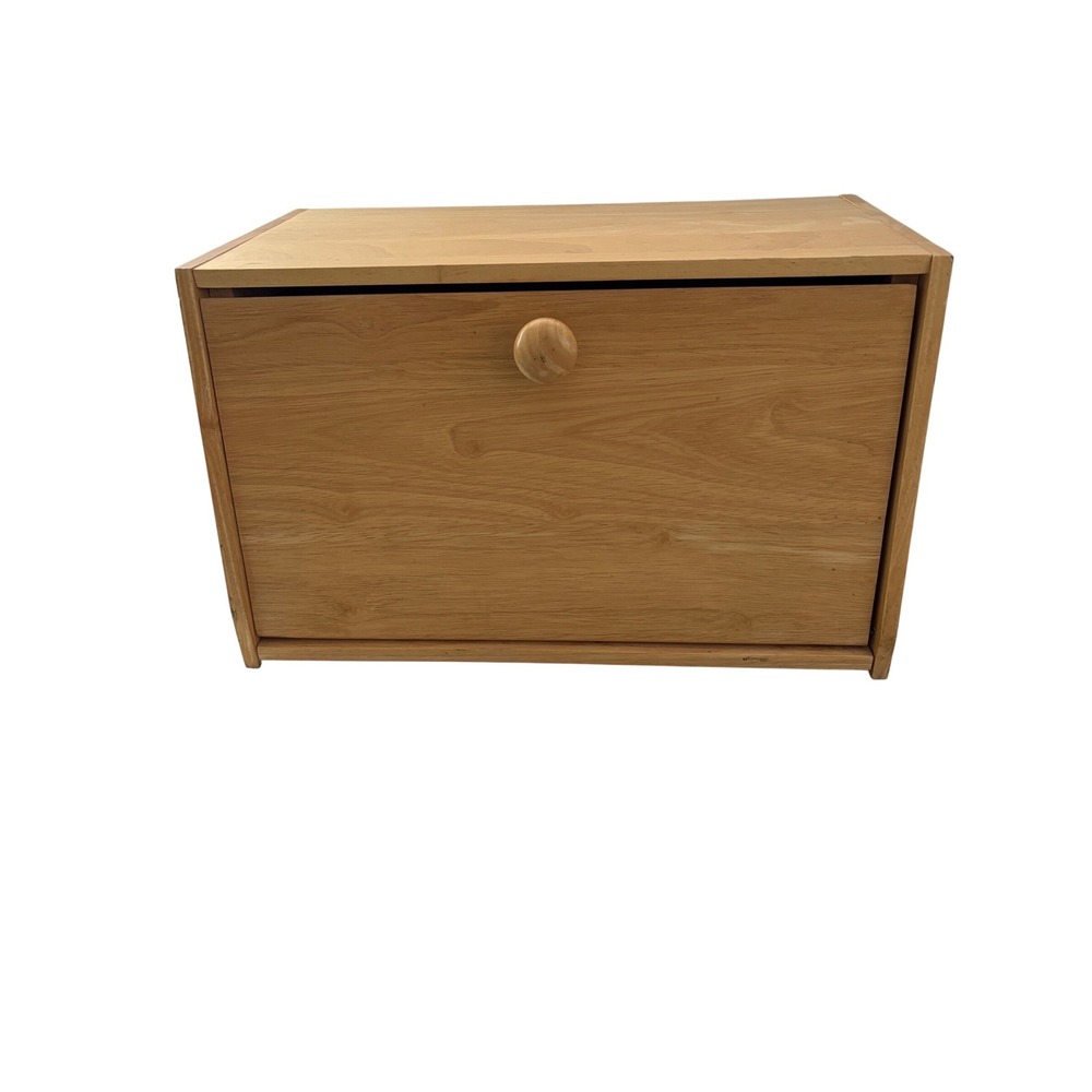 Natural Wood Bread Box Countertop Kitchen Storage DropDown Door Made in Thailand